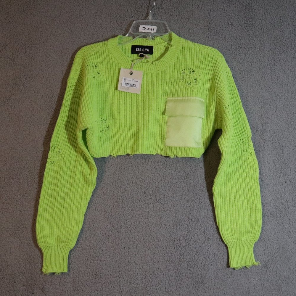 SER.O.YA Women's Green Crop Top Sweater Size S - Picture 1 of 7